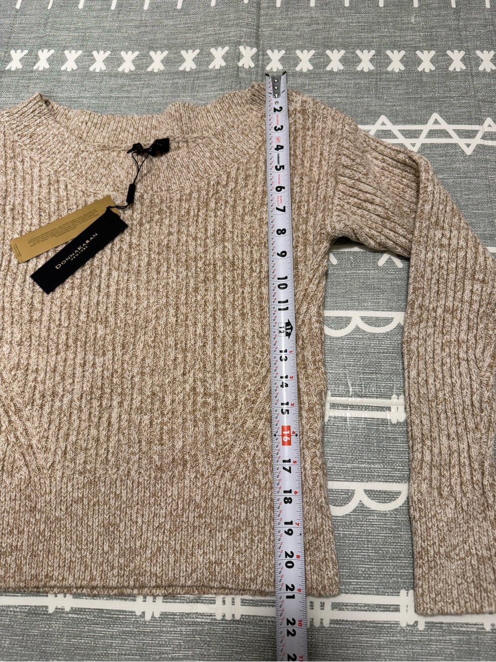 Donna Karan Wide Ballet Neck Cropped Knit Sweater Oatmeal Size M - Picture 9 of 11